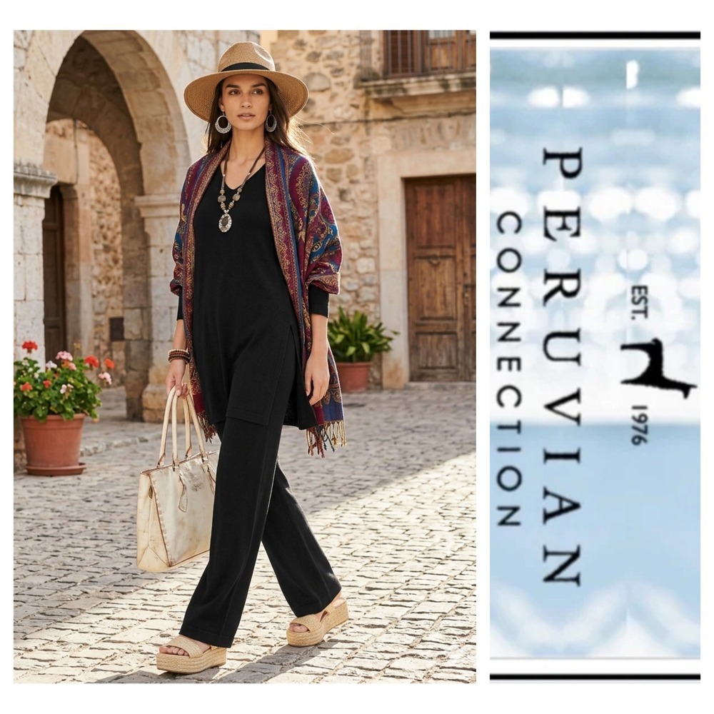 Peruvian Connection Gabrielle Pants XXL Black Pima Modal Wide Leg 27" NWT